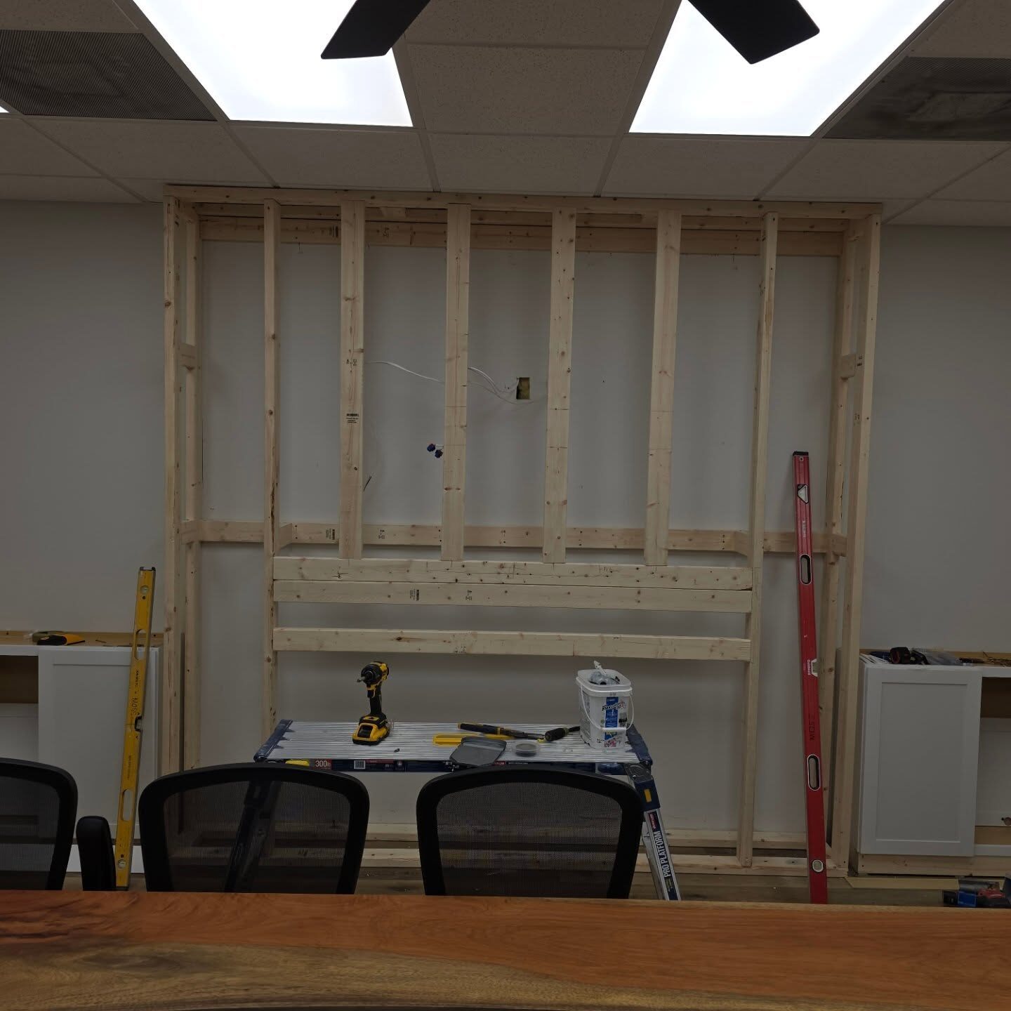 Media Wall & Floating Shelves, during the work in Orlando