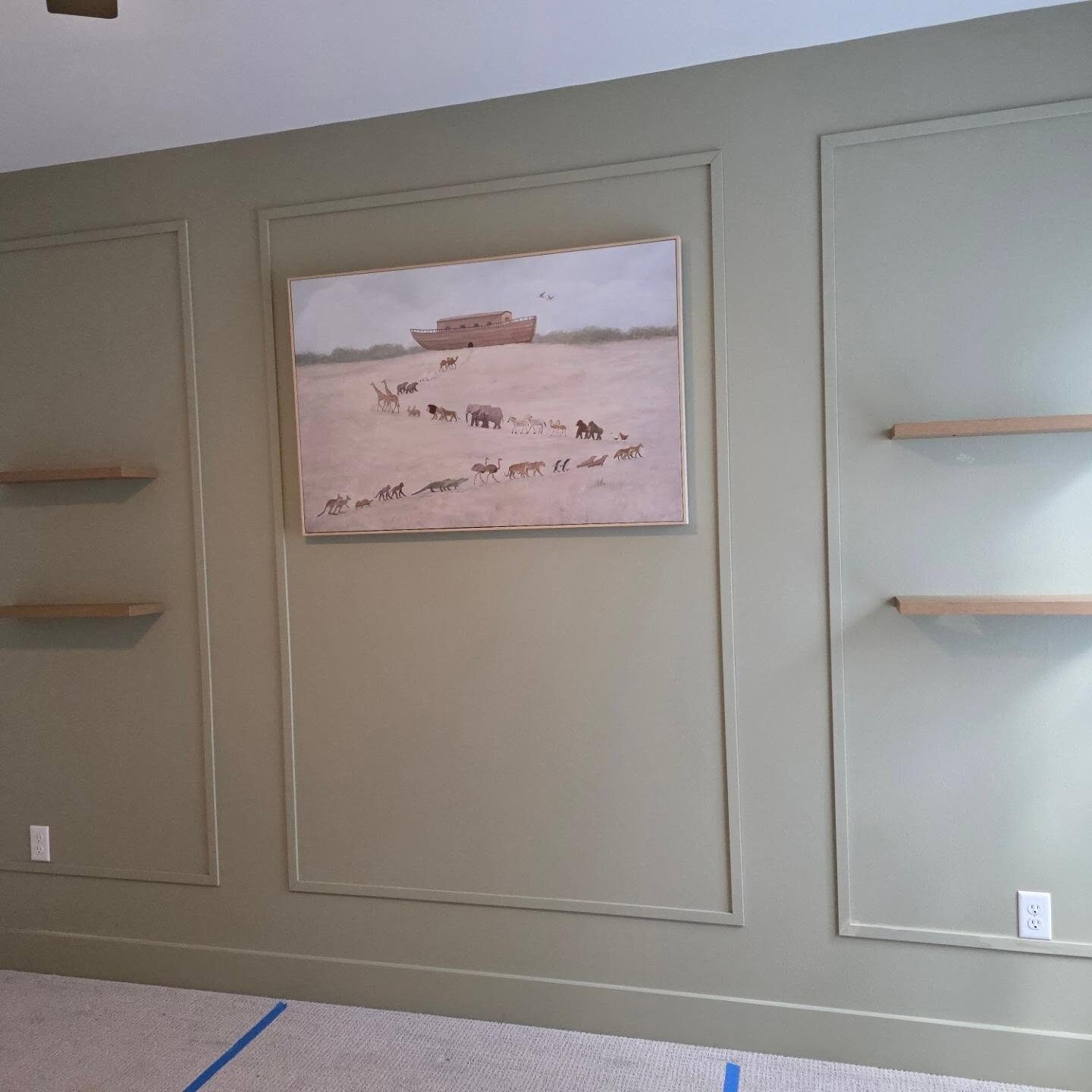 Picture-Frame Molding Wall after: picture-frame molding, floating shelves and paint