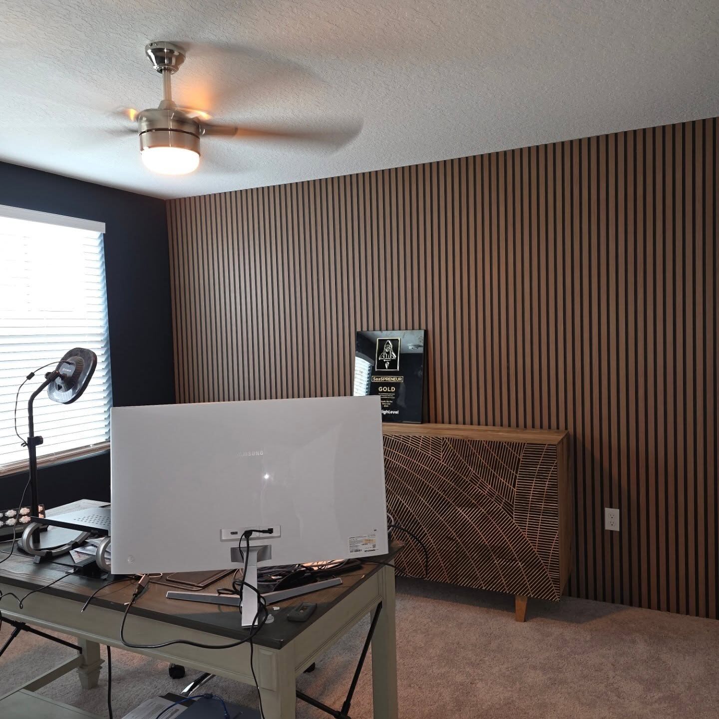 Slat accent wall, built by Moss Maintenance